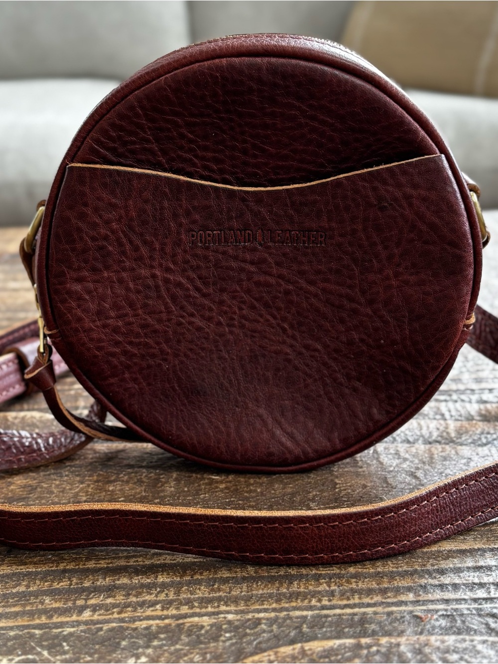 Portland Leather Circle Crossbody Bag Nutmeg Brown Round Purse